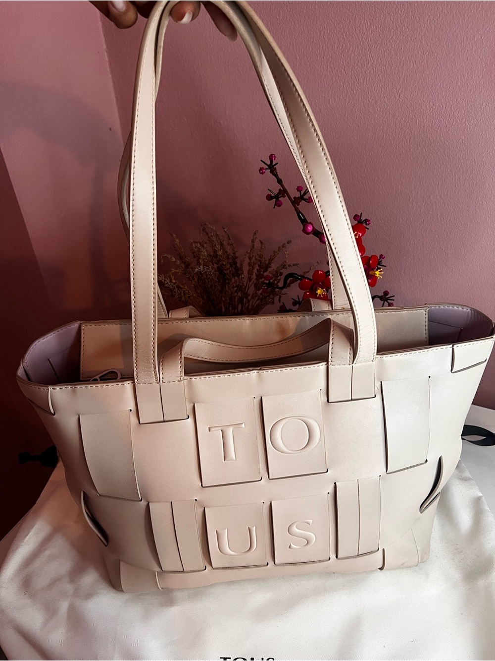 TOUS Cream Woven Logo Tote Bag